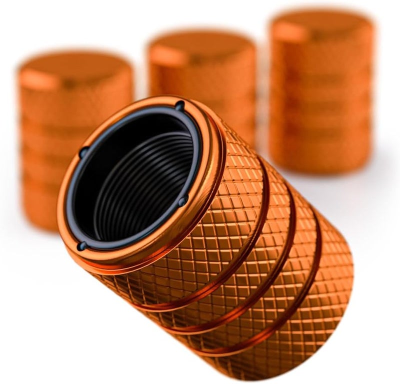 PC Autoworks Aluminum Tire Valve Stem Caps – Anti-Rust, Premium Anodized Aluminum, Corrosion-Resistant, Easy Install, Universal Fit for Car, Truck, Bike, SUV – 1 Pack/Set of 4 (Amber Orange) - Image 1